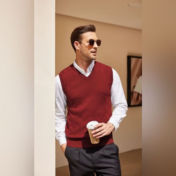 Oscar de la Renta Burgundy V-Neck Sweater Vest mens XXL 90s - Picture 6 of 7